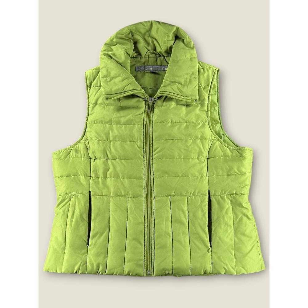 Kenneth Cole Reaction Womens Lime Green Down Feather Puffer Vest XL Pockets